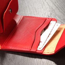 コンチョ付きバスケット刻印　三つ折ミニ財布（RED&TAN) 6枚目の画像