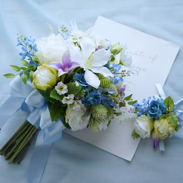 ウェディングブーケ クレマチスと芍薬のブーケ ウェディングブーケ ブーケ nanohana-marche