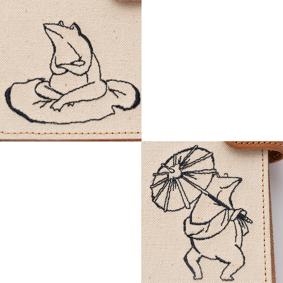 全機種対応 スマホケース 手帳型 【 刺繍 縦下げパーツ 筆描き風 カエル 】 スマホショルダー 帆布 A217I 12枚目の画像