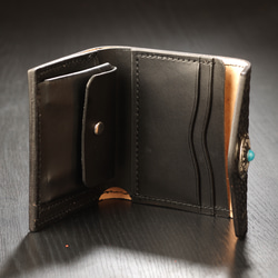 コンチョ付きバスケット刻印　三つ折ミニ財布（BLACK) 5枚目の画像
