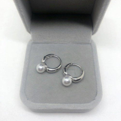silver925＊一粒パール フープピアス シルバー ピアス（フープ