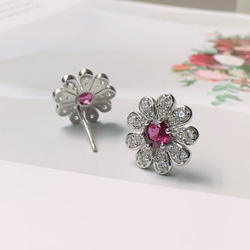 天然石榴石 紫牙烏 純銀耳環 甜美花朵 璀璨閃耀 1月生日石 第6張的照片