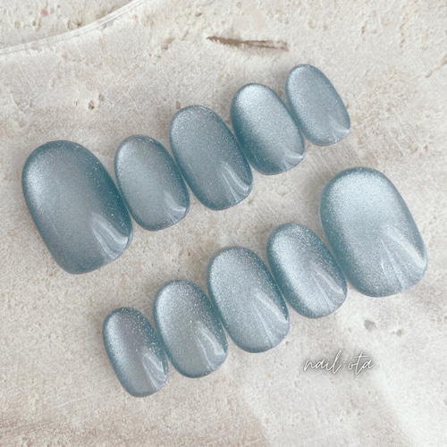 ネイルチップ 水色マグネット ギャラクシーマグネットネイル 付け爪