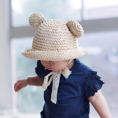 まるでクマみたい♡な『クマの耳付き麦わら帽子』ワイヤー入りで自由