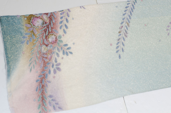 正絹　青磁色辻が花はぎれ　1.1m 和小物、つまみ細工などに 2枚目の画像