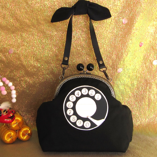 希少☆1930s Black Crochet ハンドバッグ がまぐち 黒電話 レトロな黒電話のハンドバッグ ハンドバッグ 工房けせら 通販