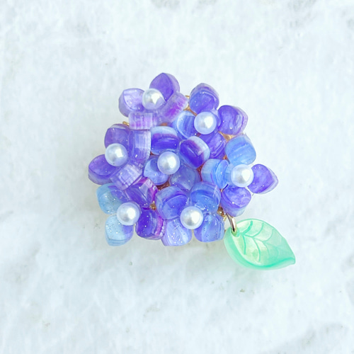 再販×1 葉っぱがゆらゆら あじさい 紫陽花 ブローチ 帯留め ブローチ