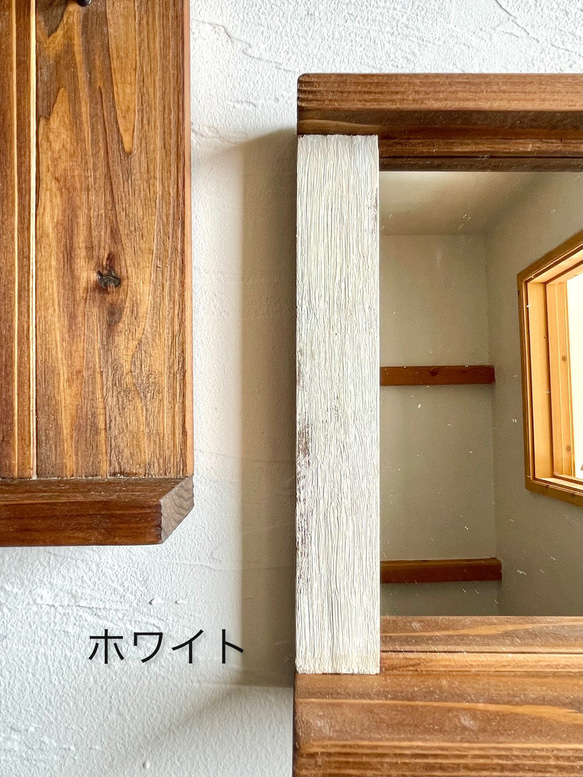 木製コンパクト壁掛け鏡・選べる4カラー・壁掛けミラー・ウォールミラー・鏡・フック・シェルフ 6枚目の画像