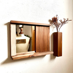 木製コンパクト壁掛け鏡・選べる4カラー・壁掛けミラー・ウォールミラー・鏡・フック・シェルフ 19枚目の画像