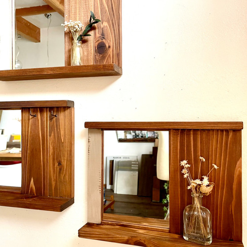 木製コンパクト壁掛け鏡・選べる4カラー・壁掛けミラー