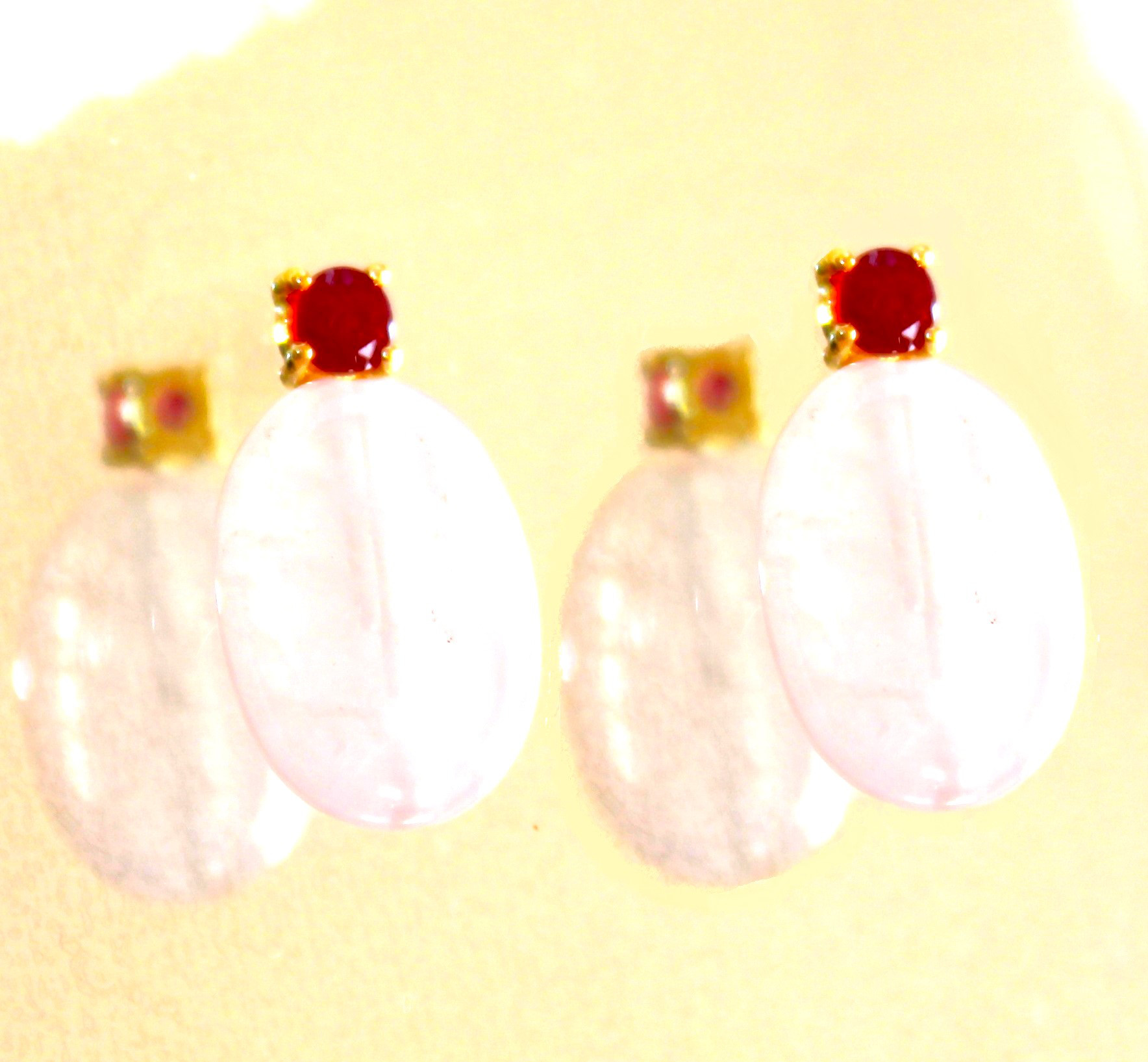 - rose - Ruby & Rose Quartz Earrings/Pierce/Ear-cuff