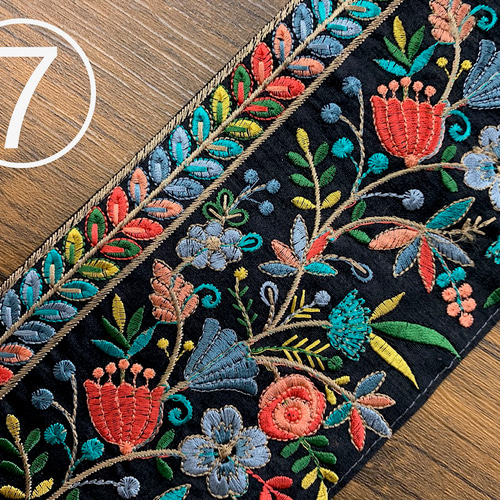50cm～ 幅約12.5cm 8色 インド刺繍リボン 綿 リボン・テープ