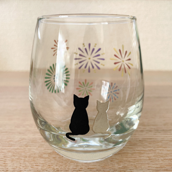 花火とネコのグラス ◇ ガラスコップ 夏 花火 6枚目の画像