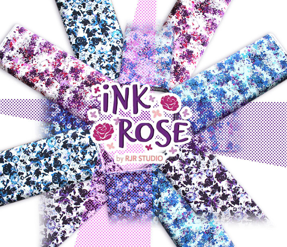 カットクロス RJR Fabrics Ink Rose Lili Flowers Dark Teal 7枚目の画像