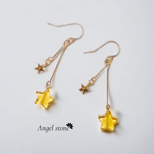 K14GF 揺れる シトリン 星のピアス 11月の誕生石ピアス ／フック 
