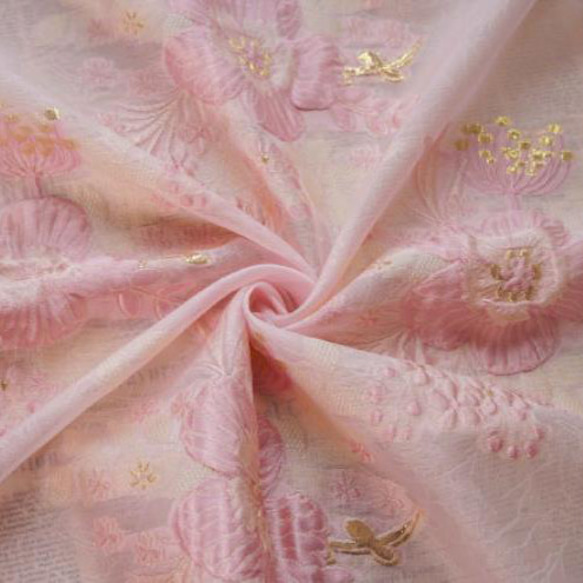 ピンクとブルーの金糸レリーフ花柄 ジャカード生地 [HFY3852] 8枚目の画像