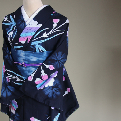 N様御専用。有松鳴海絞り 浴衣 絞り浴衣 濃紺色 幾何学 広衿 身丈裄丈