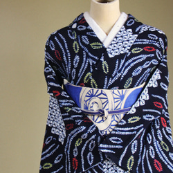 ◇現代 有松鳴海絞　浴衣◇【濃紺+黄】抽象的な大輪の花火が普遍的な美しさ　裄67ｃｍ木綿浴衣　 12枚目の画像