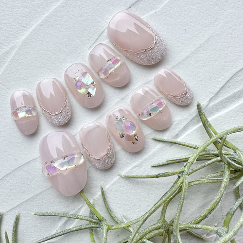 ネイルチップ 量産型 地雷 サブカル ブルー ホワイト 猫 リボン ハート  