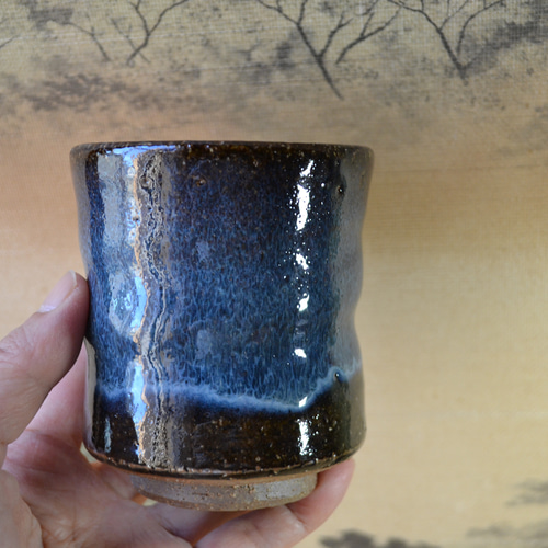 再入荷！】中湯呑み(コスモブルー) 湯呑み茶碗 ギフト ☆萩焼 陶器