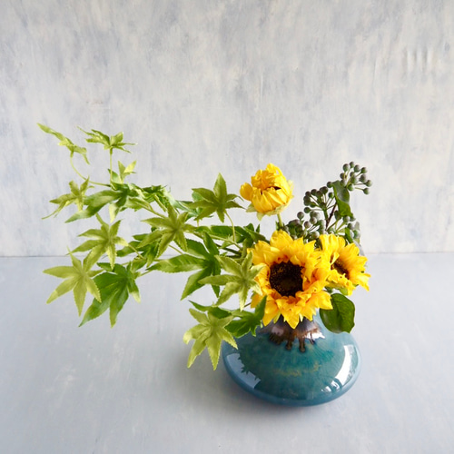 花瓶 花柄 陶器 ひまわり/向日葵/ヒマワリ/和風 和モダン  陶芸 レトロ Despots(デスポッツ) Vintage sunflower/flowervase 花瓶 陶器