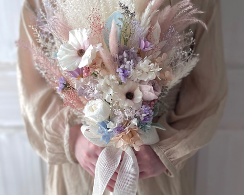 ニュアンスカラーの似合わせウエディングブーケ 前撮り ウエディング