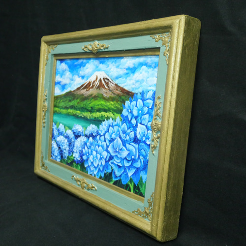 油絵 油彩 油彩画 絵 絵画【富士山と紫陽花】 絵画 HR 通販