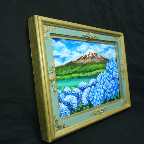 油絵 油彩 油彩画 絵 絵画【富士山と紫陽花】 絵画 HR 通販
