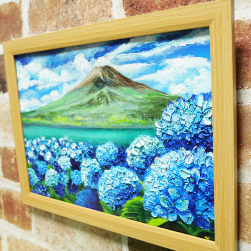 油絵 絵画 【富士山と紫陽花】 絵画 HR 通販 16003336｜Creema