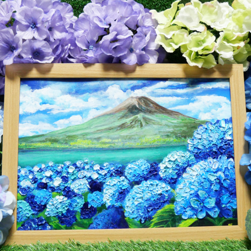 油絵 絵画 【富士山と紫陽花】 絵画 HR 通販 16003336|Creema 油絵 絵画 【富士山と紫陽花】 絵画 HR 通販 16003336|Creema