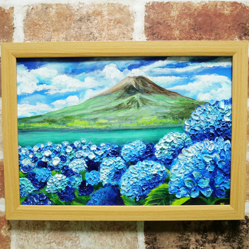 油絵 絵画 【富士山と紫陽花】 絵画 HR 通販 16003336｜Creema