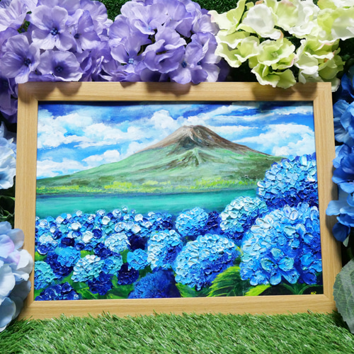 油絵 絵画 【海の紫陽花畑】 | Pay ID