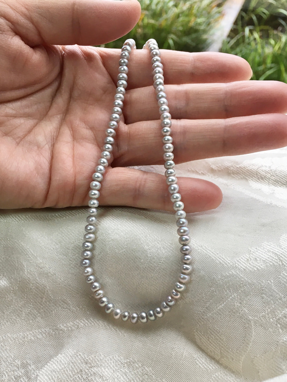 414 湖水真珠 ふっくらロンデル 4×3mm 【1連39㌢分】シルバー