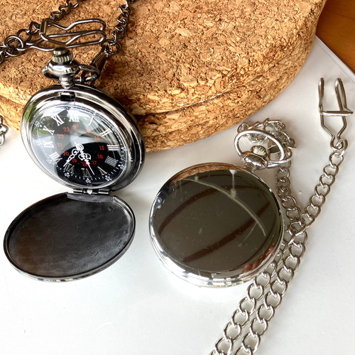 メタル・フェイス 懐中時計 クリップチェーンつき フックチェーン