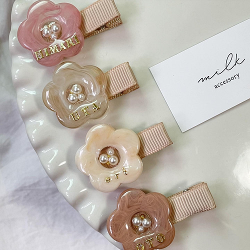 お名前 ヘアクリップ ヘアピン ヘアアクセサリー キッズ 赤ちゃん お花 