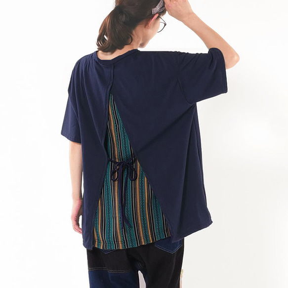 美品✨yori. ヨリ フレアチュニック 半袖 Aライン 紺色 綺麗め