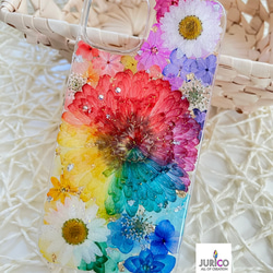 レインボーガーベラの押し花スマホケース ご注文品] 押し花iphoneケース＊colorfulレインボーガーベラ