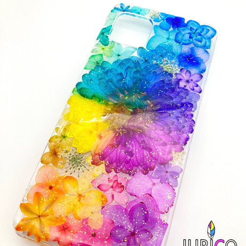 レインボーガーベラのフルオーダーメイド押し花スマホケース レインボーガーベラのフルオーダーメイド押し花スマホケース