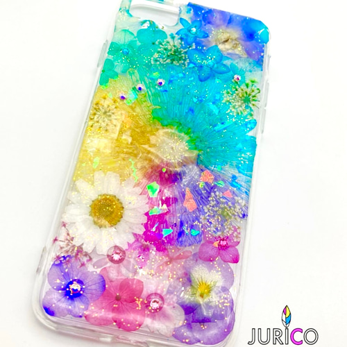 レインボーガーベラのフルオーダーメイド押し花スマホケース レインボーガーベラのフルオーダーメイド押し花スマホケース
