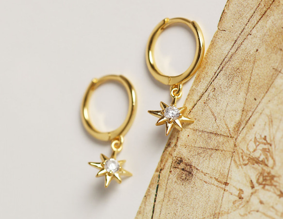 K18 18金フックピアス星スターキュービックジルコニア♡
