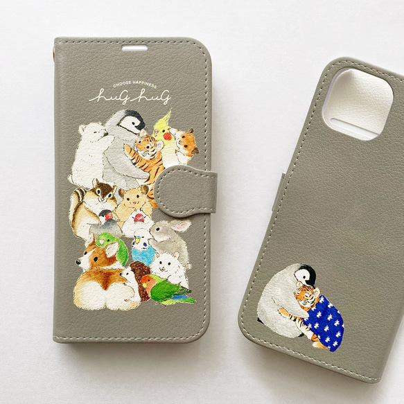 手帳型スマホケース はぐはぐ 1枚目の画像