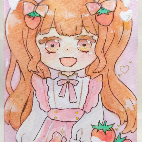 イチゴとピンクの女の子(水彩イラスト) イラスト Sakeko 通販 16004392