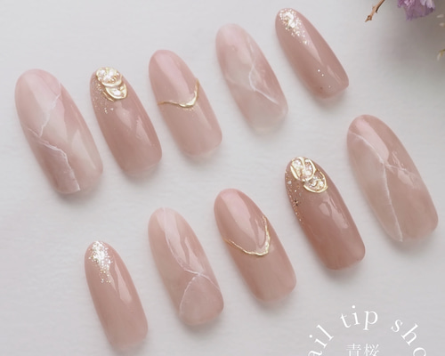 ジェルネイルシール ピンクページュ ラメ 大理石 石 デート 大理石/ベージュ/ピンクのネイルデザイン｜ネイルブック