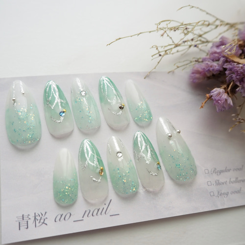 No.12〜梅雨ネイル/umbrellaネイル ネイルチップ（つけ爪） 青桜  