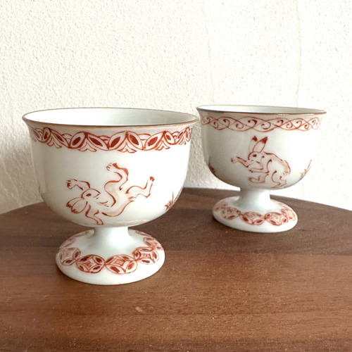 京焼・清水焼】京都 水野春陽窯 赤絵 鳥獣戯画 兎 ぐい呑み 盃