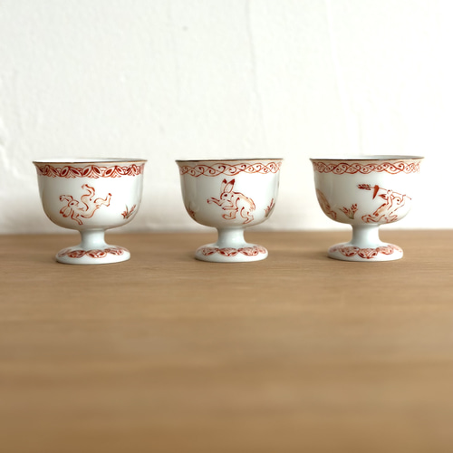 京焼・清水焼】京都 水野春陽窯 赤絵 鳥獣戯画 兎 ぐい呑み 盃