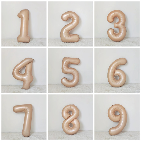 選べる数字 大きな ナンバー バルーン ベージュ ピンク ブラウン 風船 誕生日 女の子 ナチュラル くすみカラー ニュ 8枚目の画像