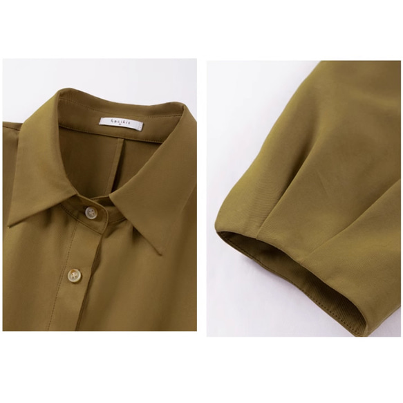 テンセルリネン混紡ワンピース　7分袖ワンピース　シャツ式ワンピース　涼しい　黄緑色　S-XL#243 13枚目の画像