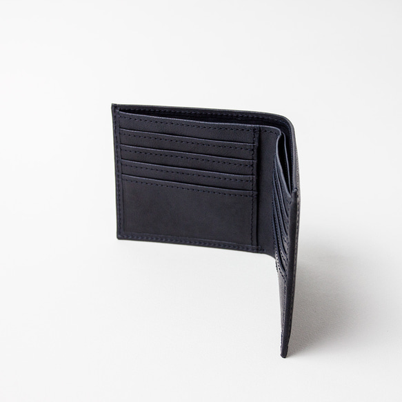 [送料無料]<高級イタリアンラムレザー>薄型シンプルデザインの上質二つ折り財布　ネイビー 4枚目の画像