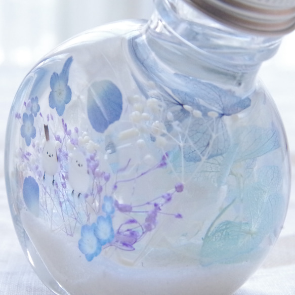 【特集掲載！再販32】シアワセの瓶詰メ～シマエナガとネモフィラの花景色　柔らかブルーとホワイトの清楚で愛らしいミニボトル 10枚目の画像